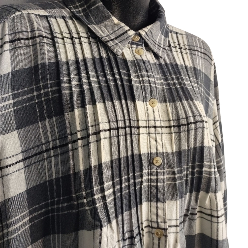 American Eagle Women's White Gray Plaid Check Button Flannel Blouse Size L - Picture 5 of 9